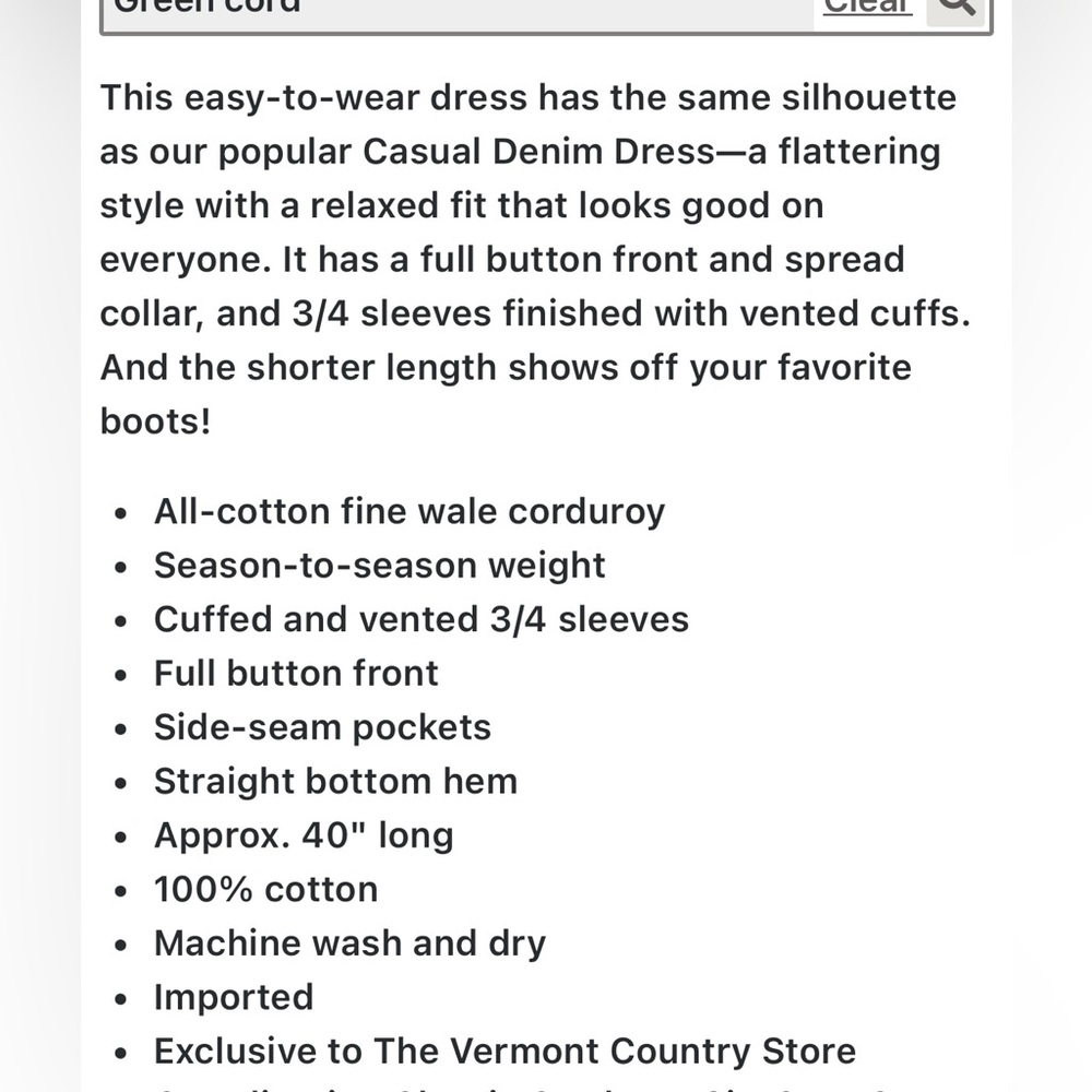 The Vermont Country Store Green Corduroy Dress. NWT - Picture 5 of 5